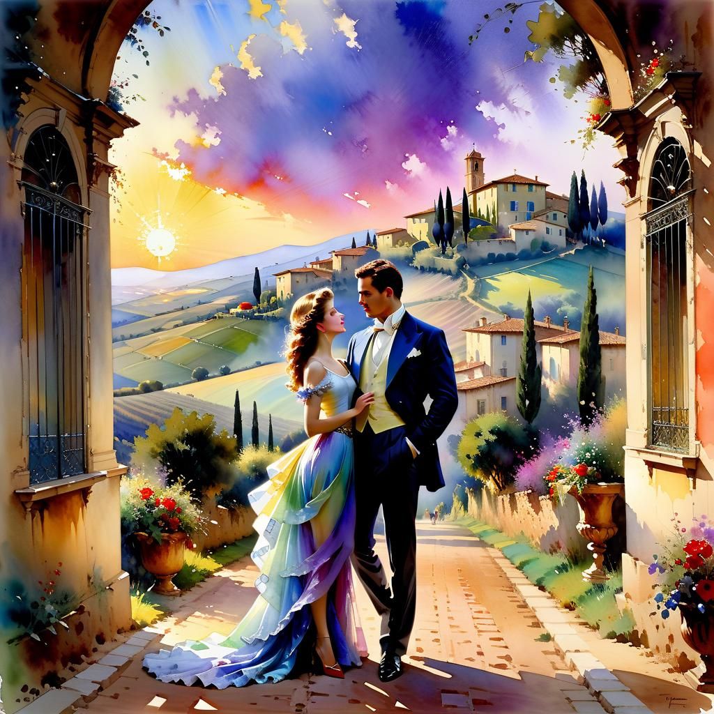 Tuscany Sunrise: Couple in a Baroque Landscape