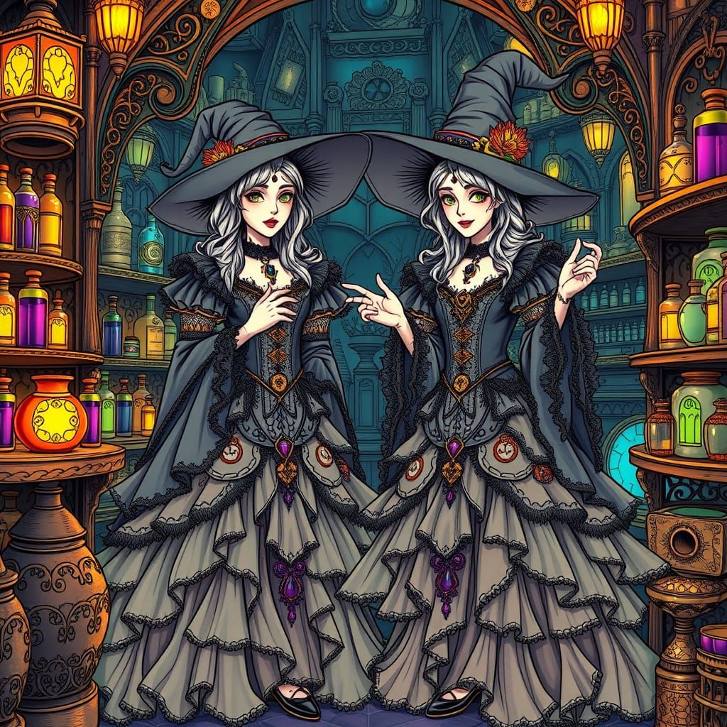 Enchanted Witches Peddle Mystical Potions in Whimsical Marke...