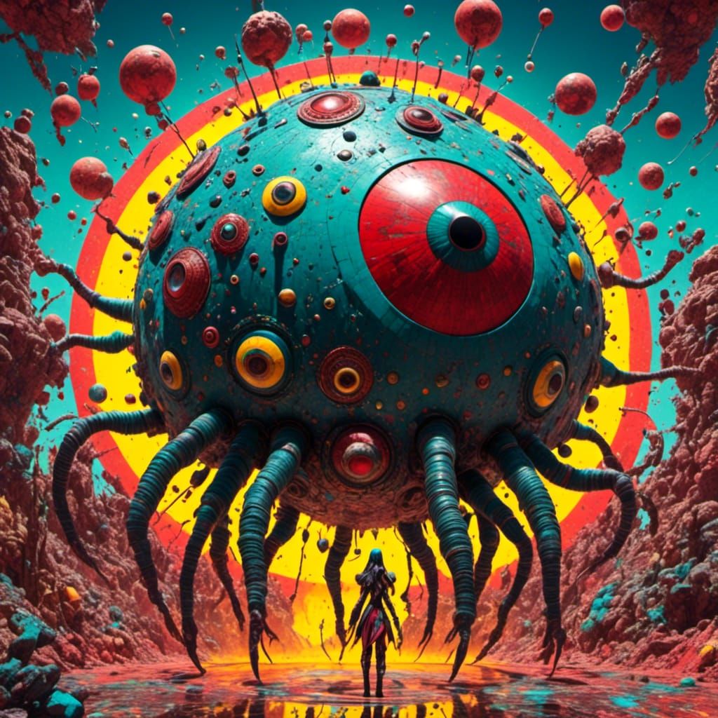 Colossal Eyeball Creature in Anime Style