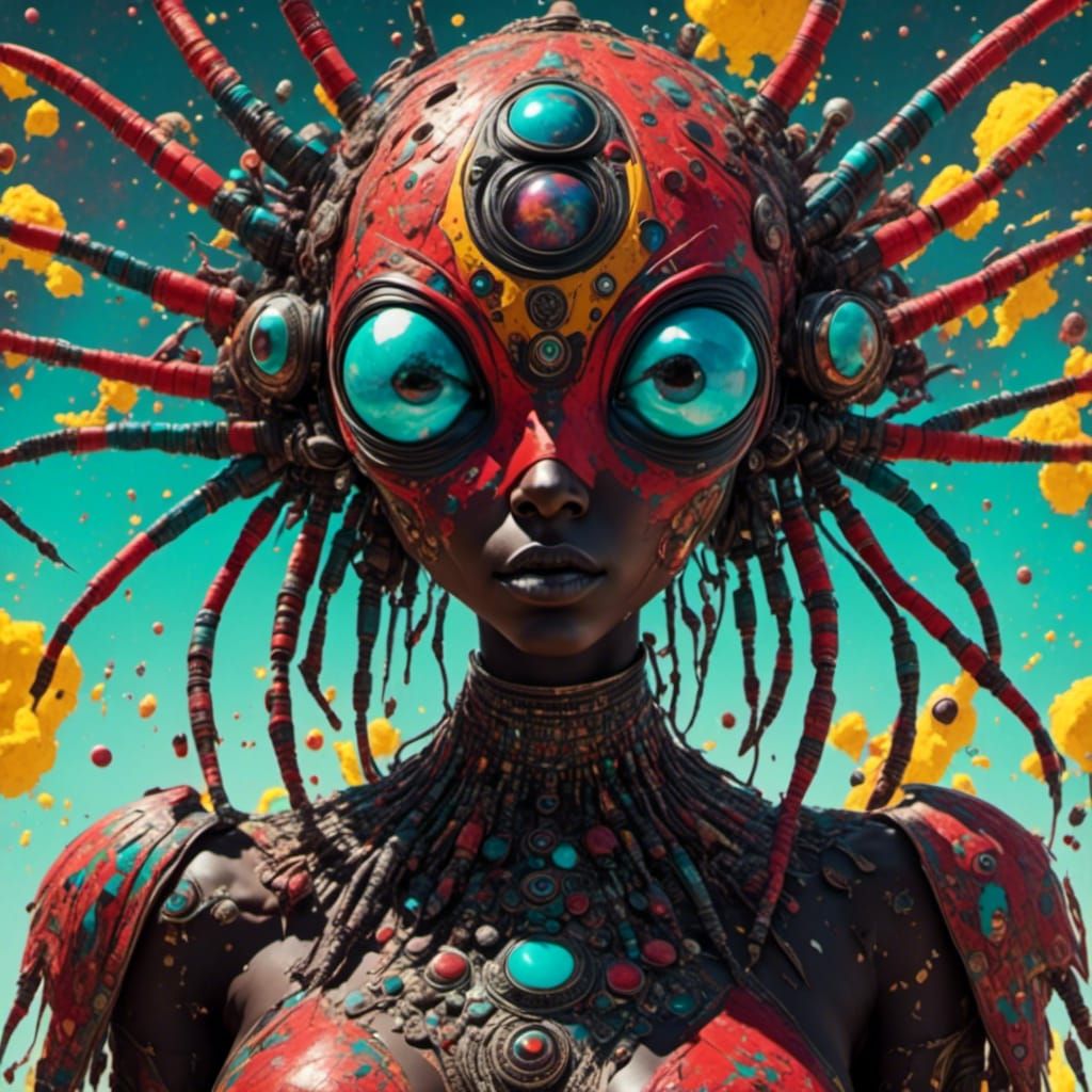 Colossal Eyeball Creature in Tetradic Colors