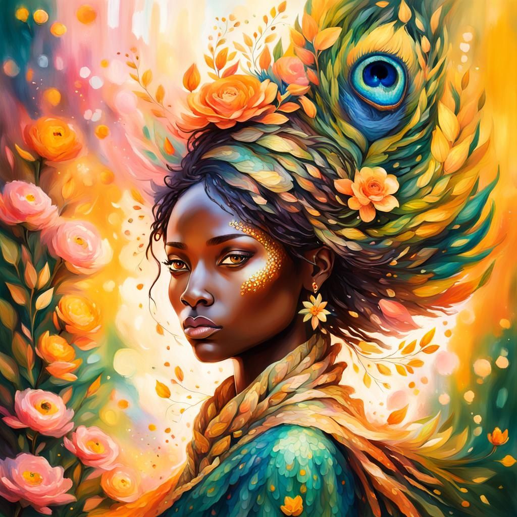 Dragon Peacock Woman in Abstract Expressionism Style