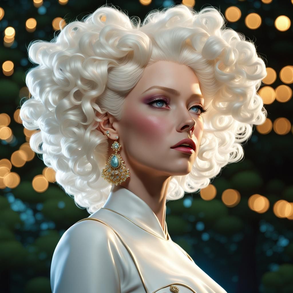 Albino Cloud Queen Portrait in Anime Realism Style