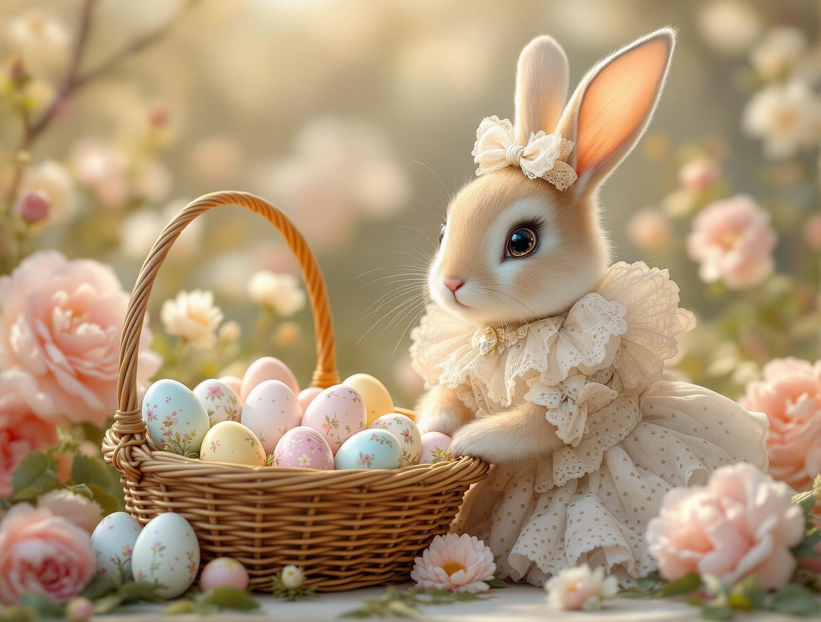 Rococo Easter Bunny: Whimsical Porcelain Beauty