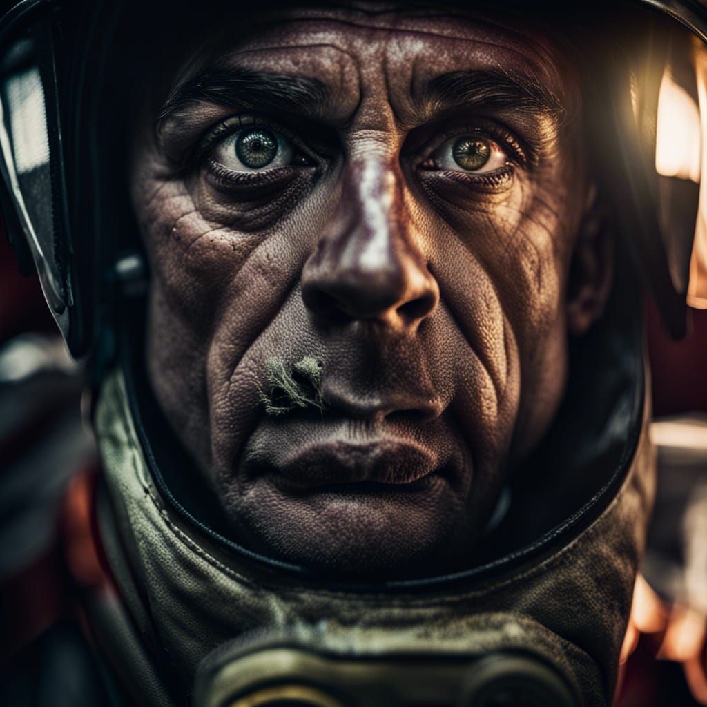 Intense Firefighter Portrait in Street Photography Style