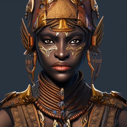 Pretty African Warrior in Black Armor Concept Art