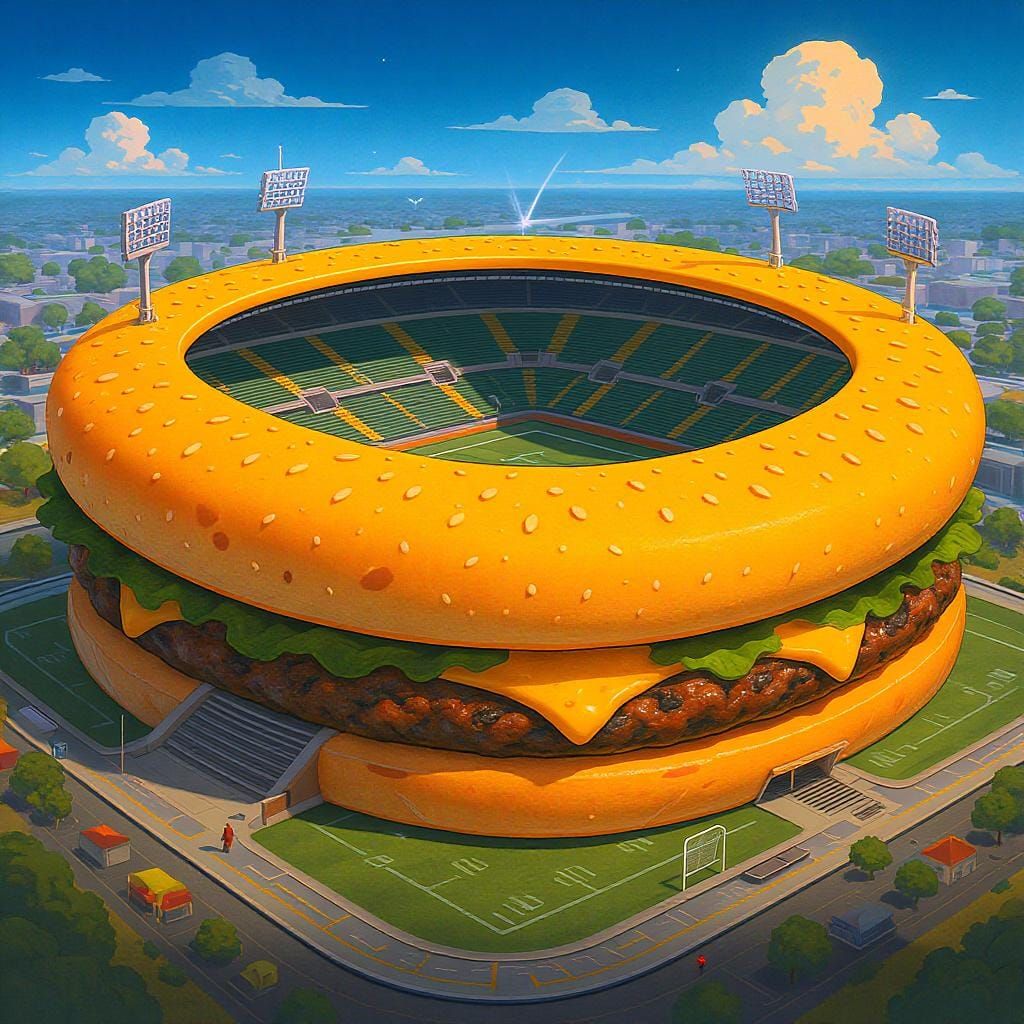 Cheeseburger Football Stadium: A Whimsical Future
