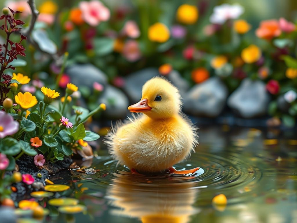 Whimsical Yellow Duck Steps into Serene Miniature Garden