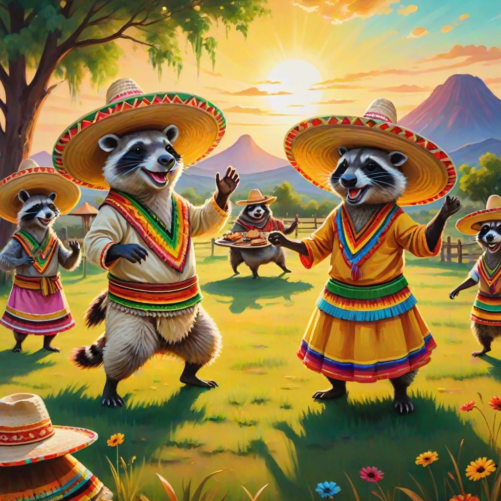 Animals Celebrate Fiesta: A Vivid Oil Painting