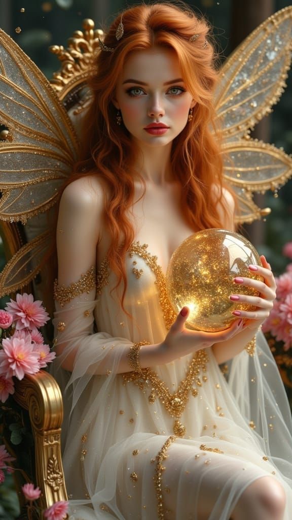 Ethereal Fairy Woman with Sparkling Orb and Sakura