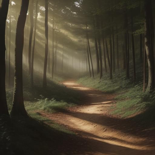 Winding Path Through Forest in Golden Light