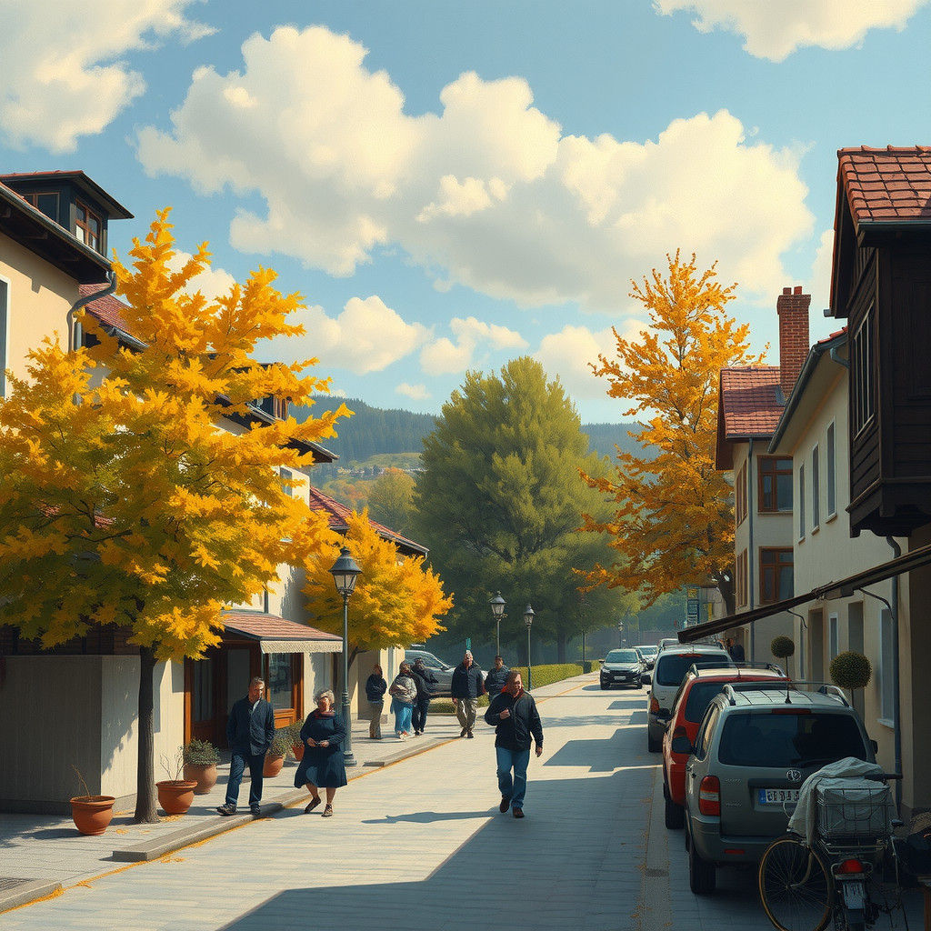 Autumn Cityscape Painting in Retro Style