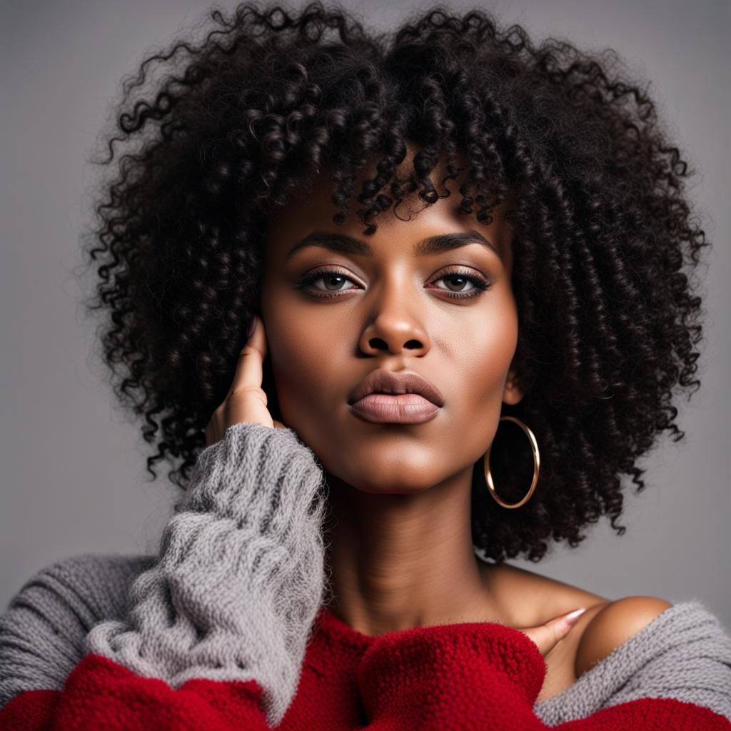 Woman with Curly Afro in Detailed Digital Painting