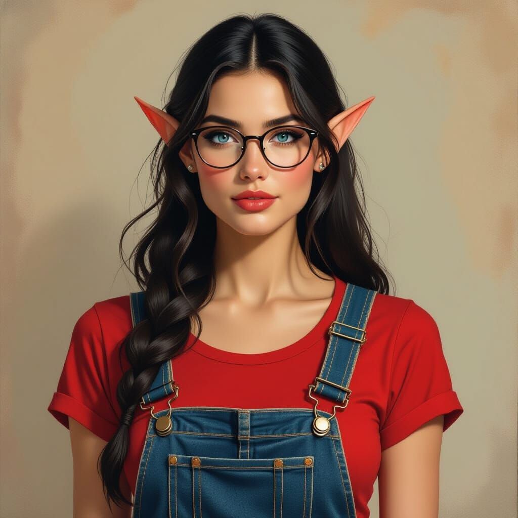 Renaissance Elf Woman in Overalls, Inspired by Michelangelo