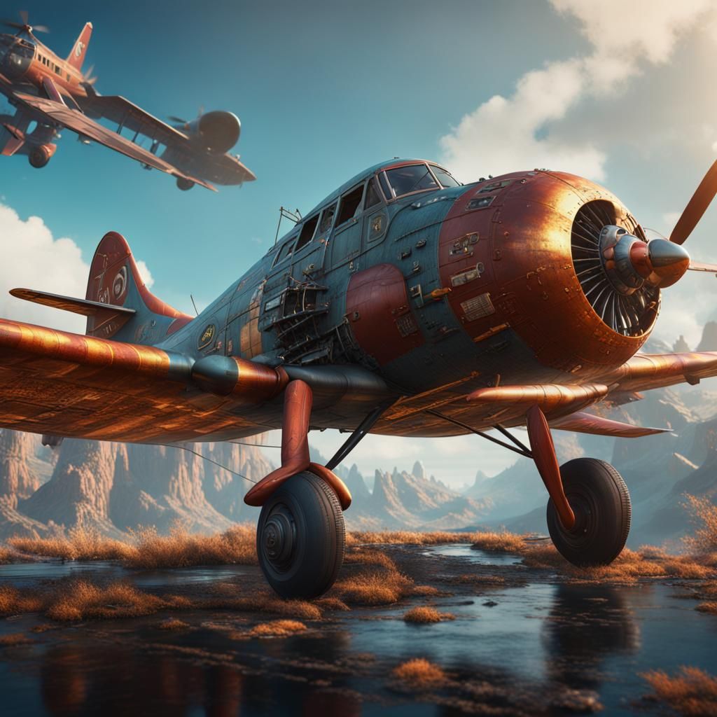 Fantastical Airplane in Detailed Matte Painting Style