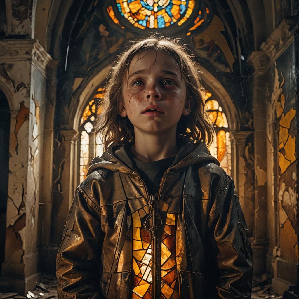 Sobbing Child in Abandoned Church: Dark Surrealism
