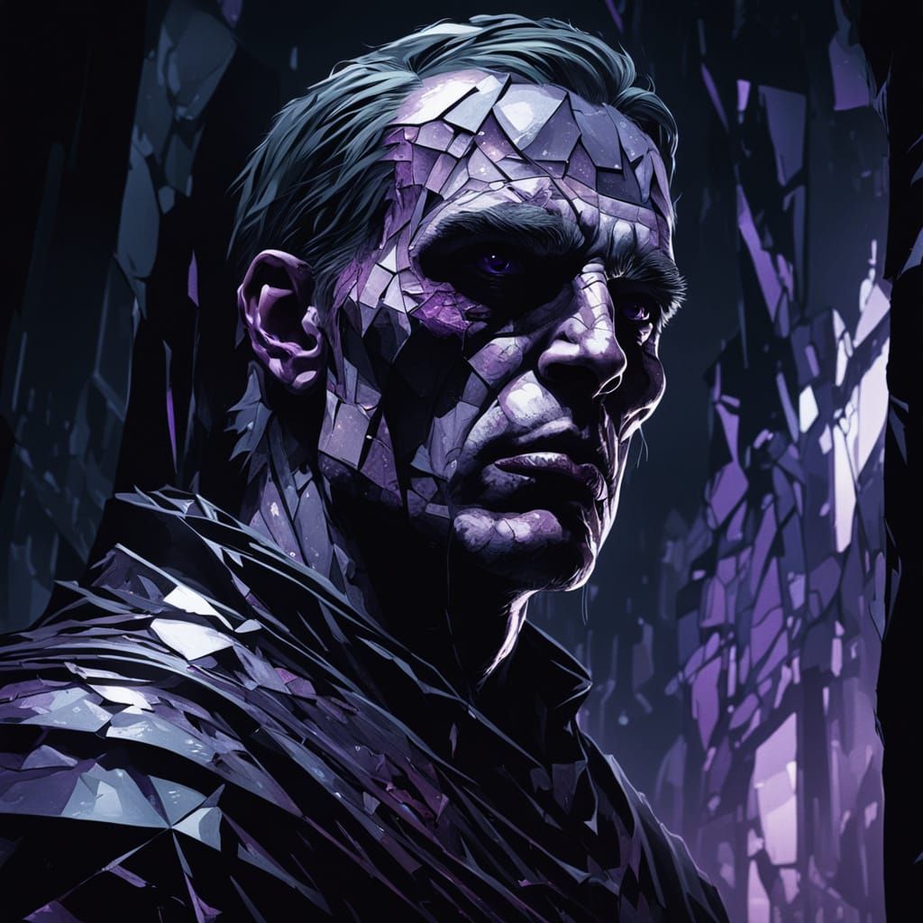 Sinister Figure in Shattered Glass, Dark Fantasy Art