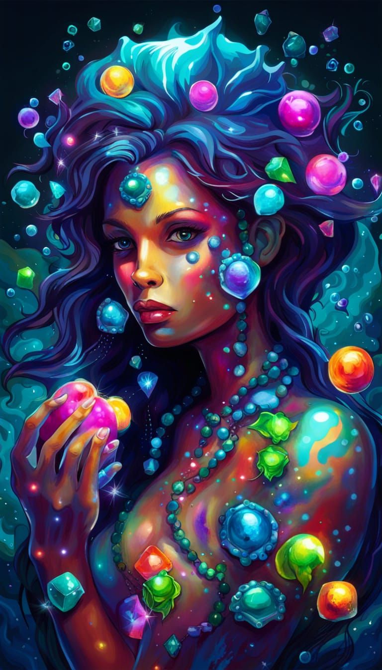 Bioluminescent Mermaid Graffiti Art in Deep Sea