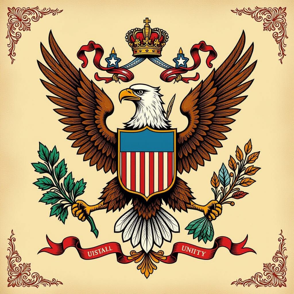 Ornate Presidential Family Crest with Eagle and Quill
