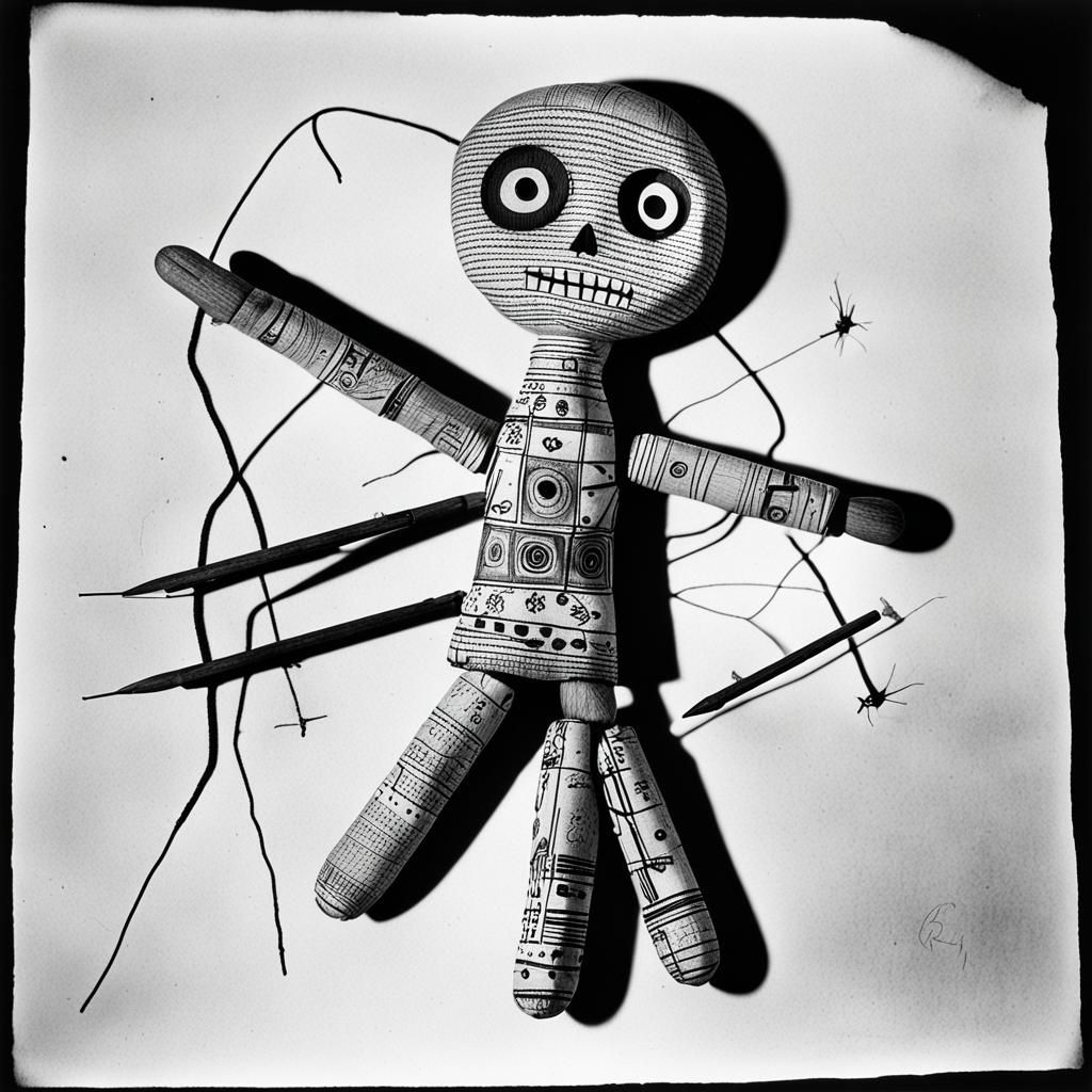 Voodoo Doll Ritual: Rayograph in Black and White