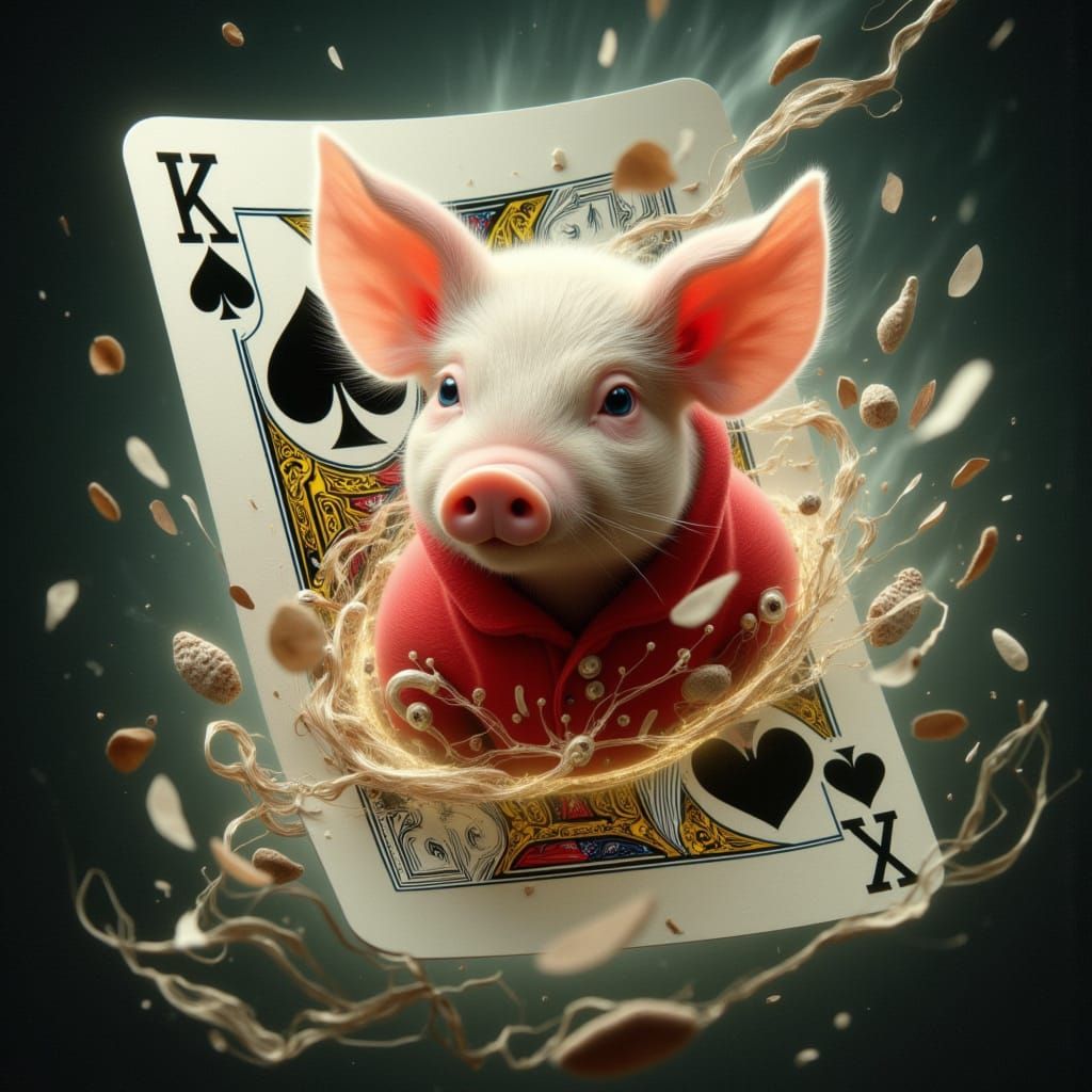 Piglet Emerges From Playing Card in Whimsical Style