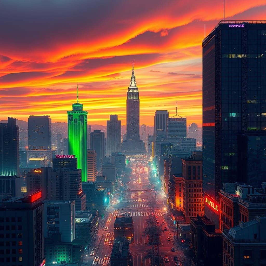 Los Angeles Cityscape in Neon Sunset Glow