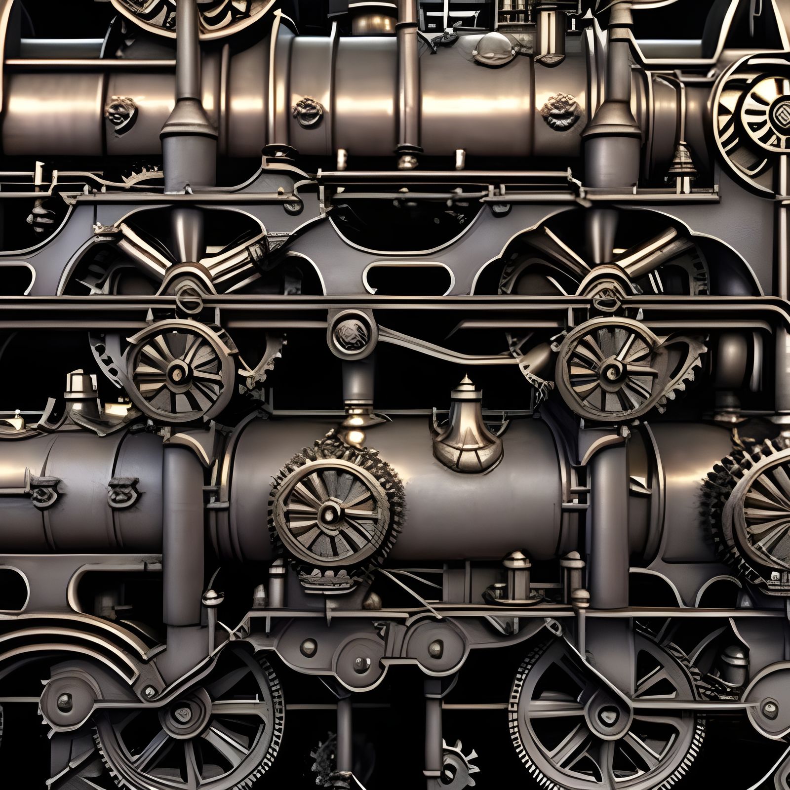 Steampunk Steam Engine Tessellation in Escher Style