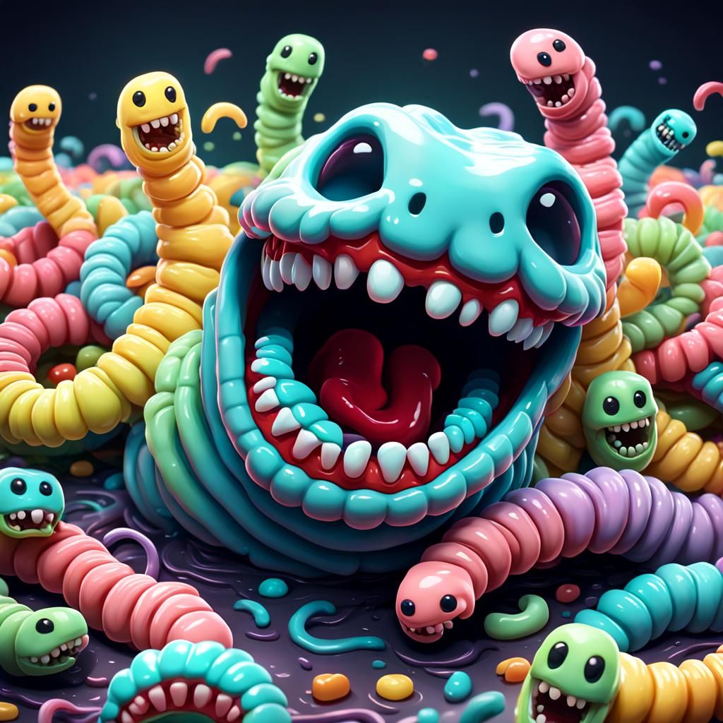 Pastel Horror: Gummy Worms with Teeth