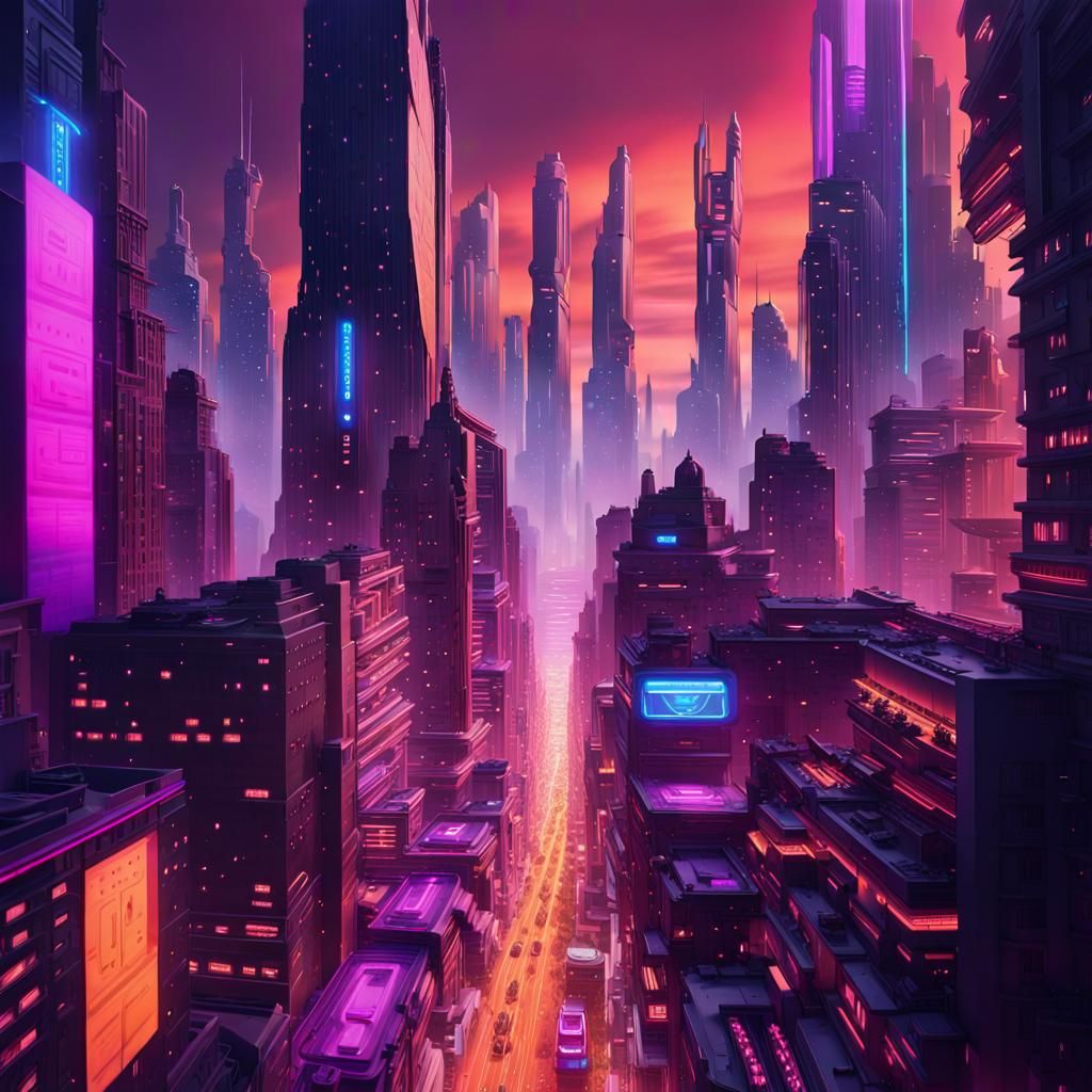 Cyberpunk Metropolis at Dusk: A Digital Artscape