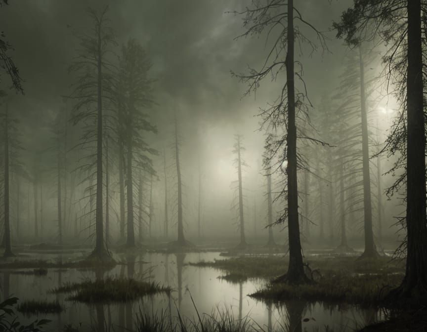 Mysterious Twilight Swamp Scene
