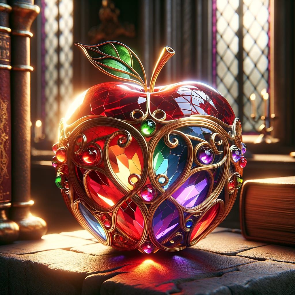 Stained-Glass Apple in Wizard's Library