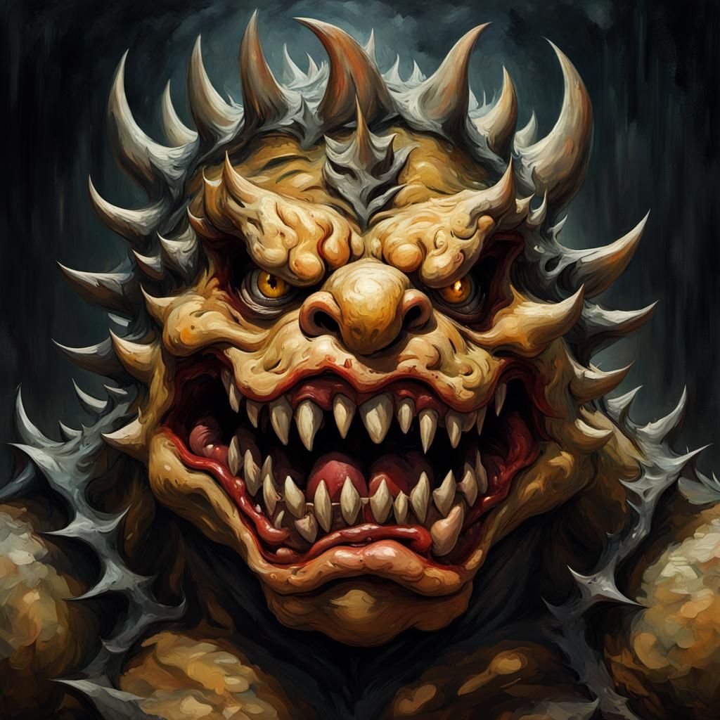 Decaying Bowser: A Gothic Impressionist Horror Portrait
