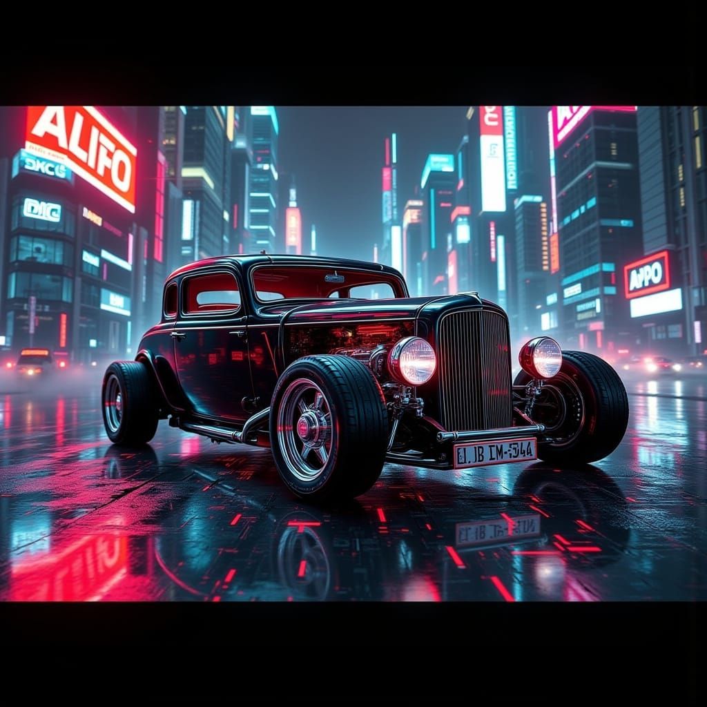 Glitchcore 1932 Hotrod in Dark Aeon Digital Art