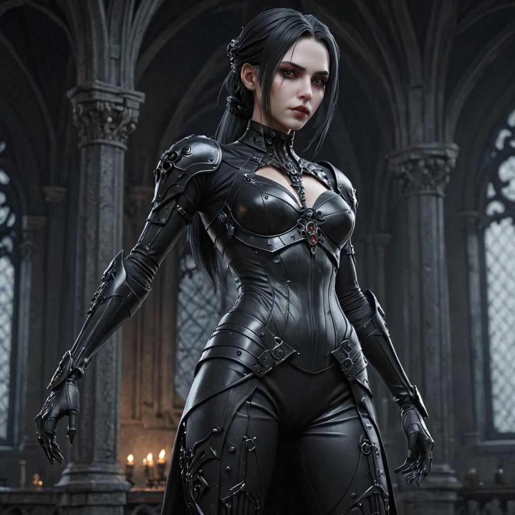 Dystopian Goth Widow in Detailed 3D Anime Art