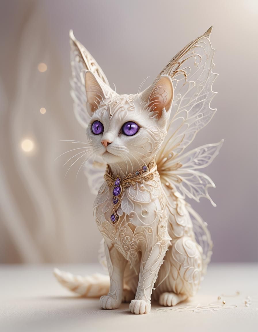 Ethereal Fairy Cat with Translucent Wings