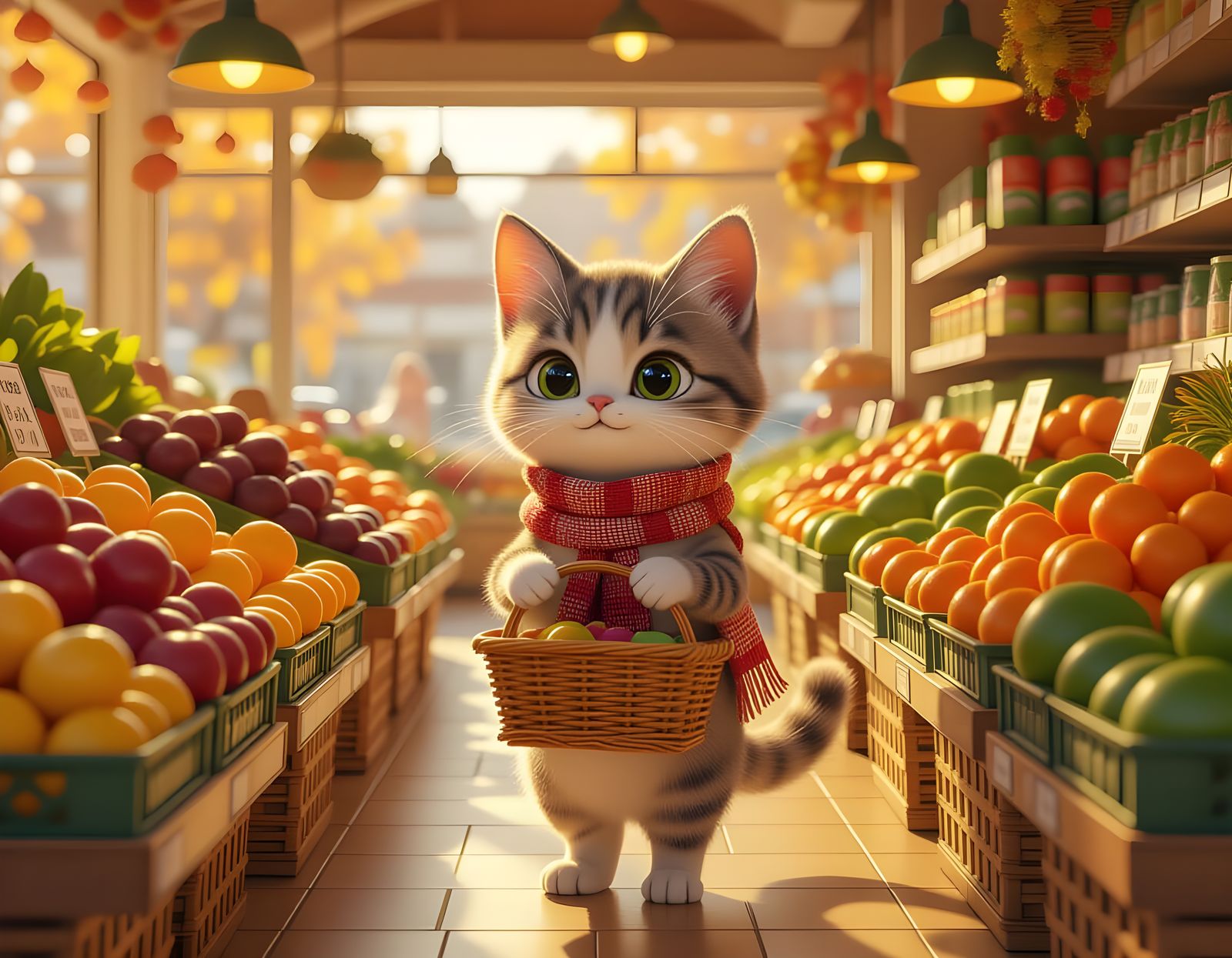 Adorable CGI Cat Shopping in Vermeer Style