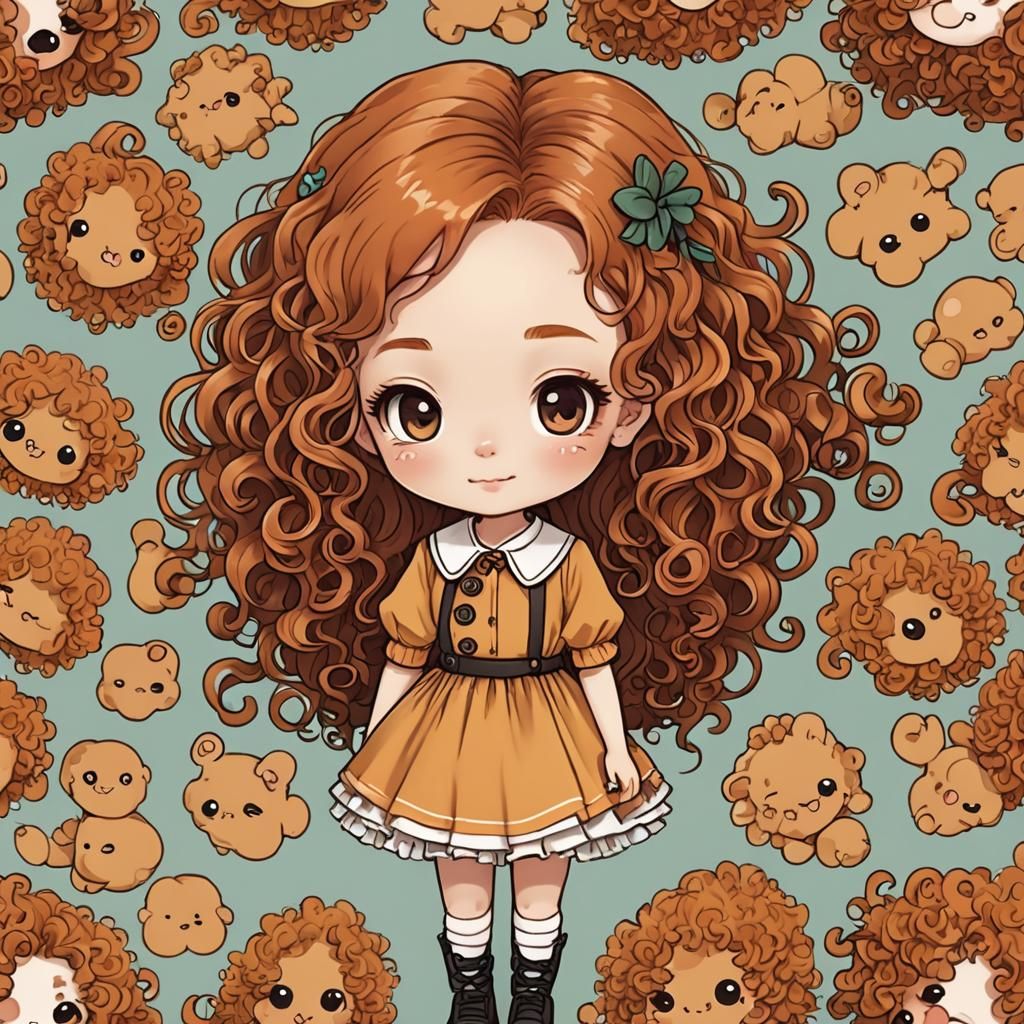 Chibi Kawaii Ginger Girl Portrait