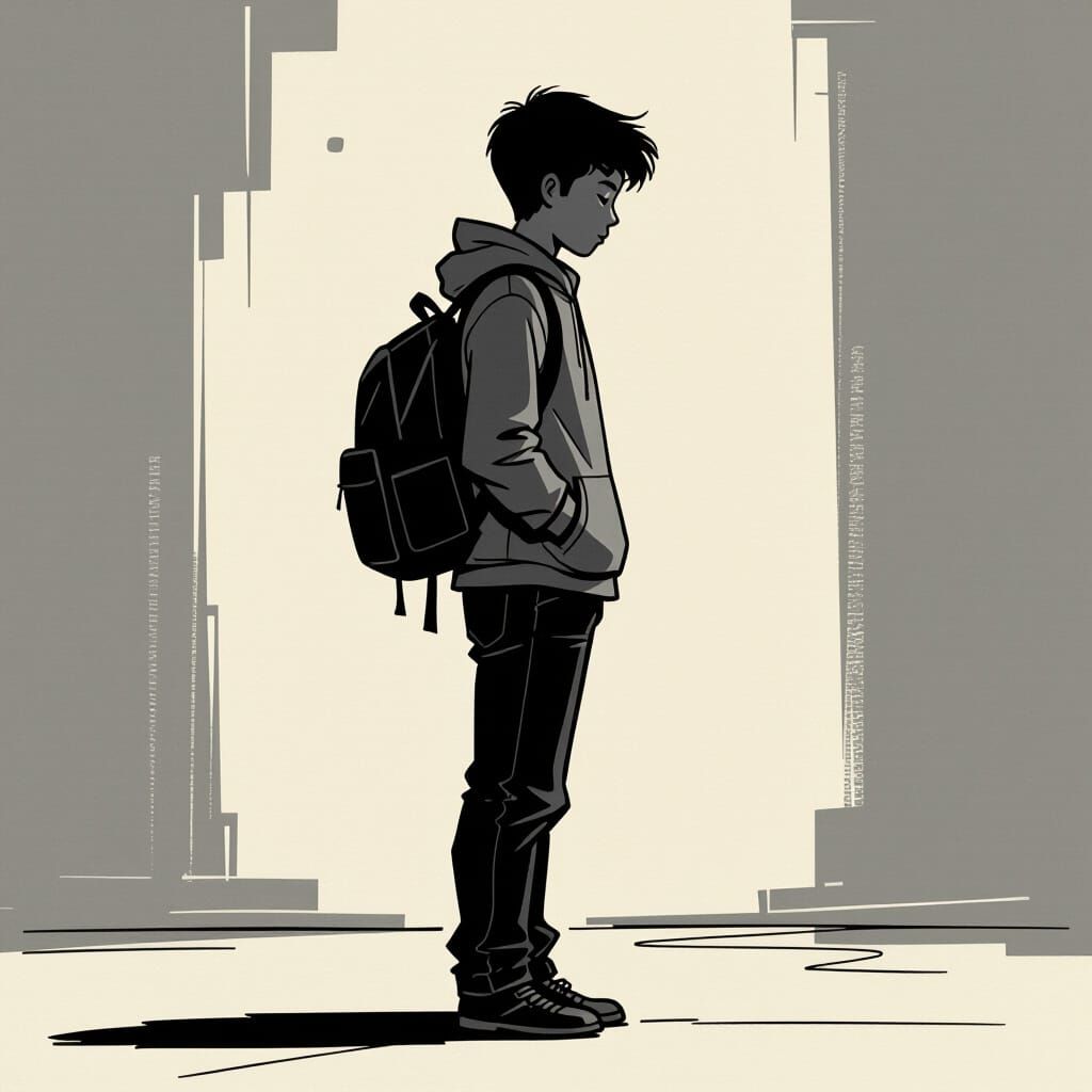 Student Silhouette 2D Sketch in Comic Style