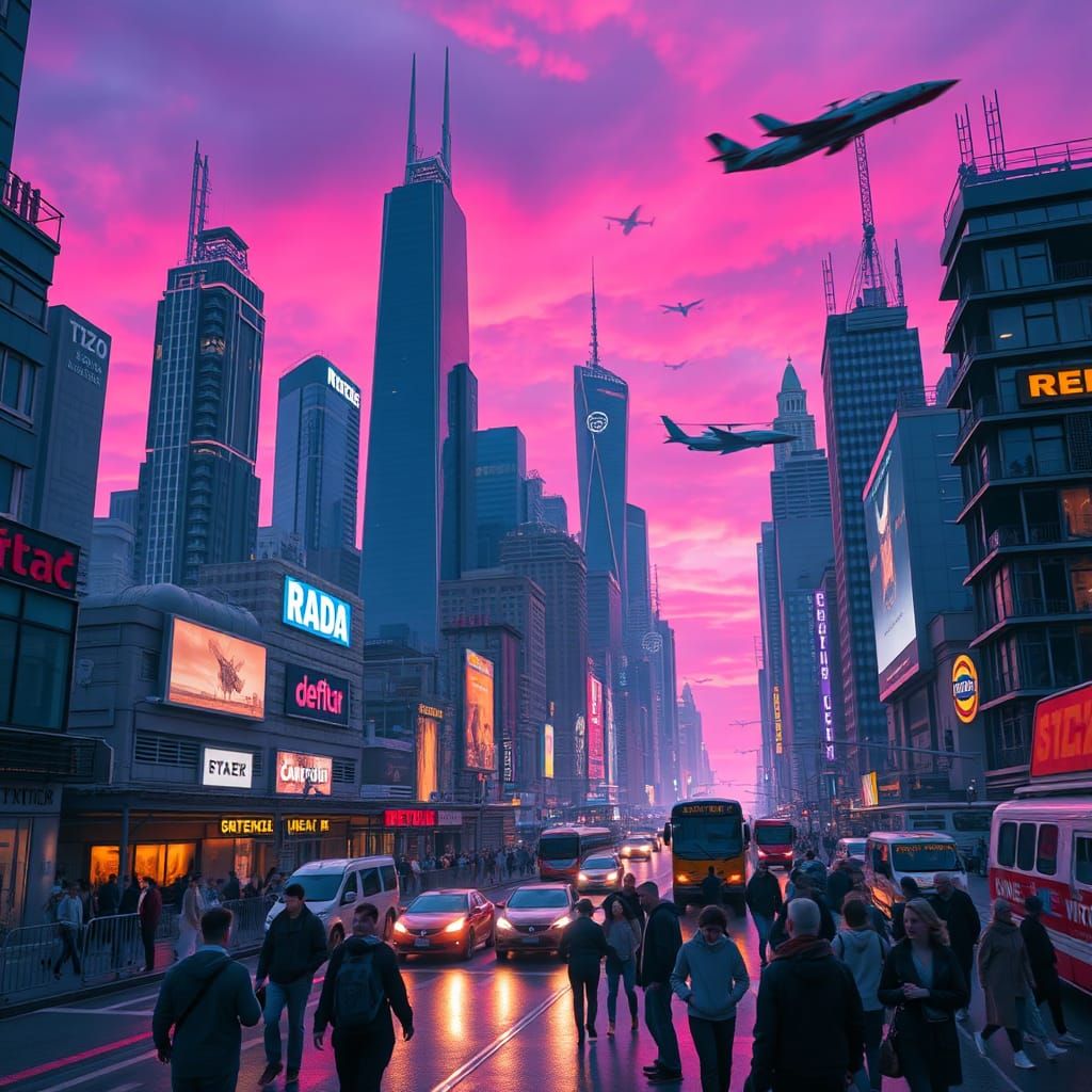 Futuristic Metropolis at Dusk in a Blade Runner Dreamscape