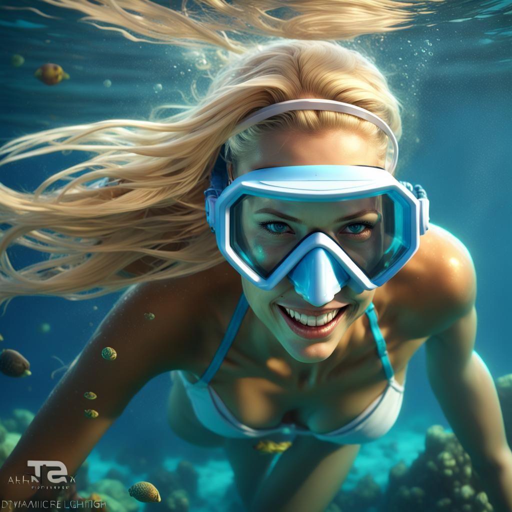 Underwater Blonde Snorkeler in Dark Fantasy Style