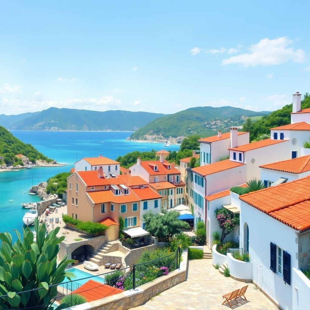 Mediterranean Village in Impressionist Style