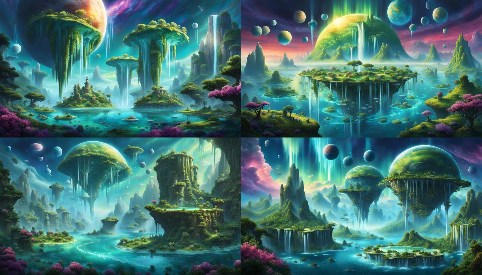 Floating Island Planet with Vibrant Auroras