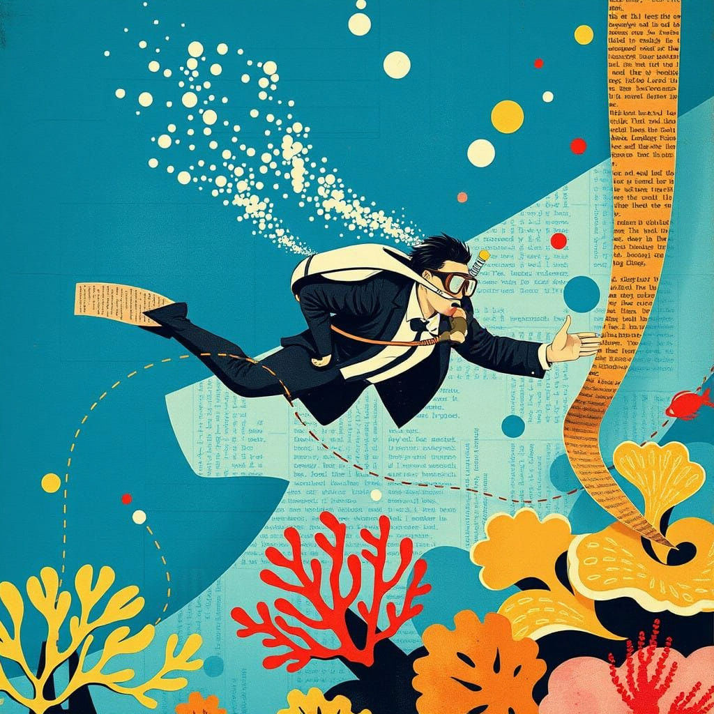 Constructivist Oceanic Masterpiece in Vintage Newspaper Styl...