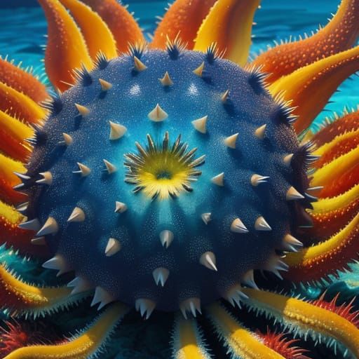 Surreal Sea Urchins in Vibrant Oil Painting Style