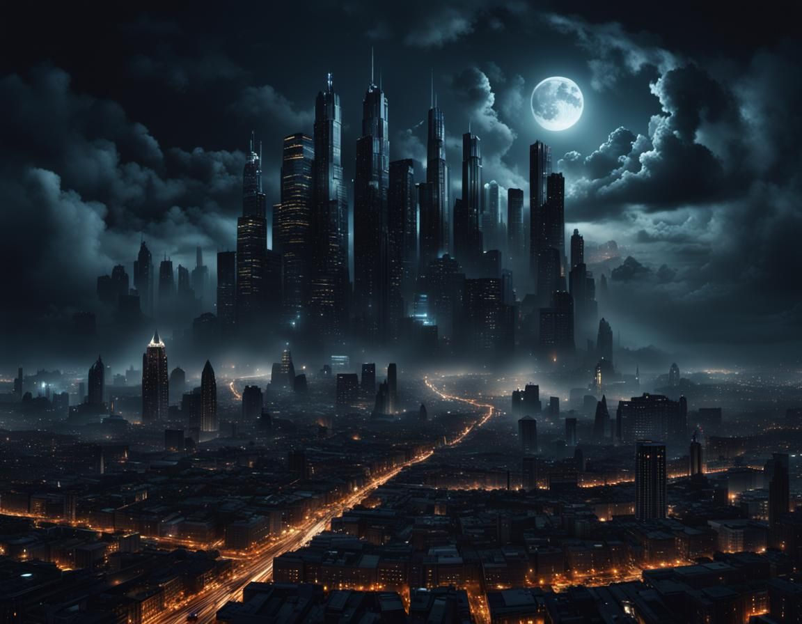 Creepy Nighttime Cityscape Panoramic Photo