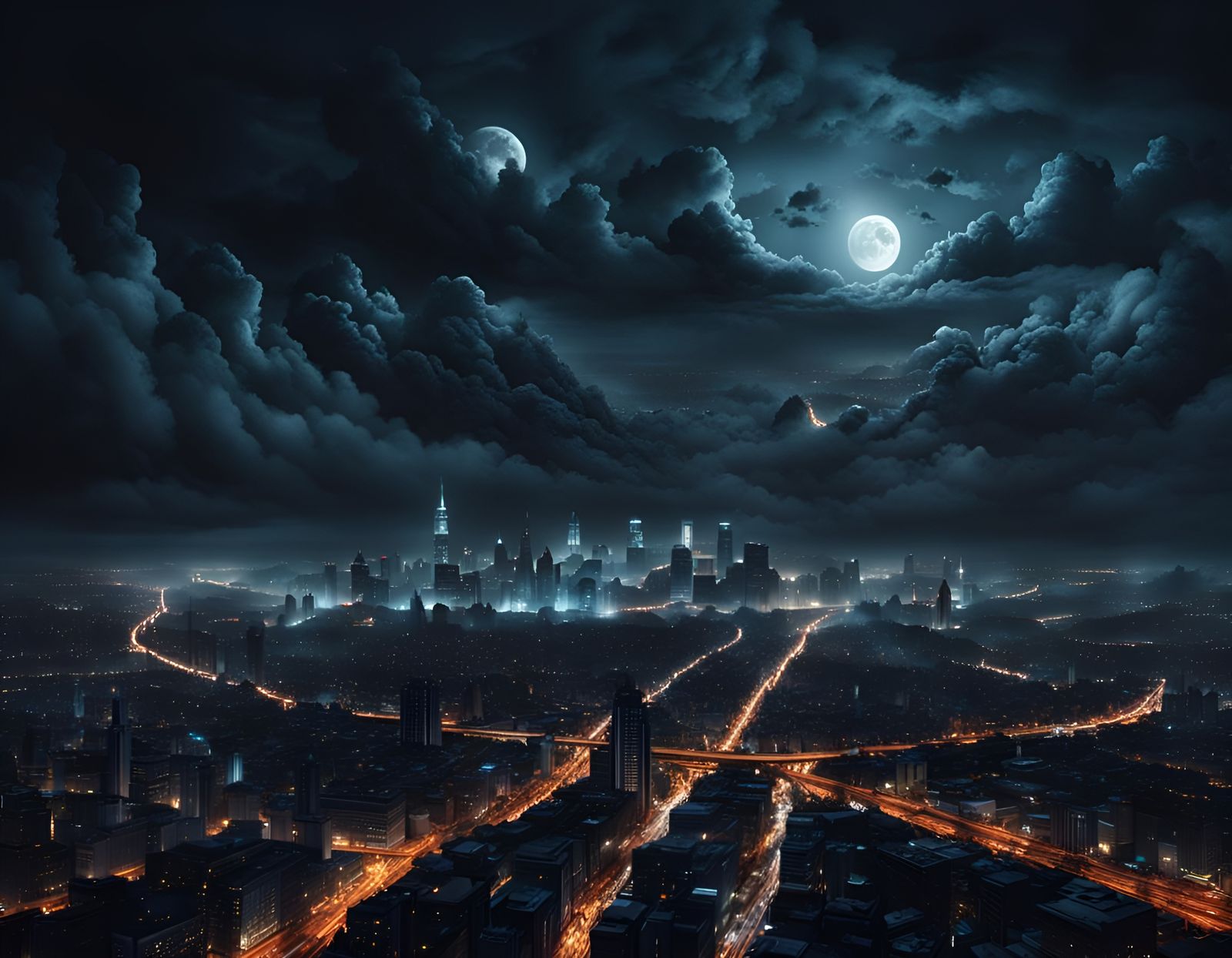 Creepy Nighttime Cityscape in Digital Matte Painting Style