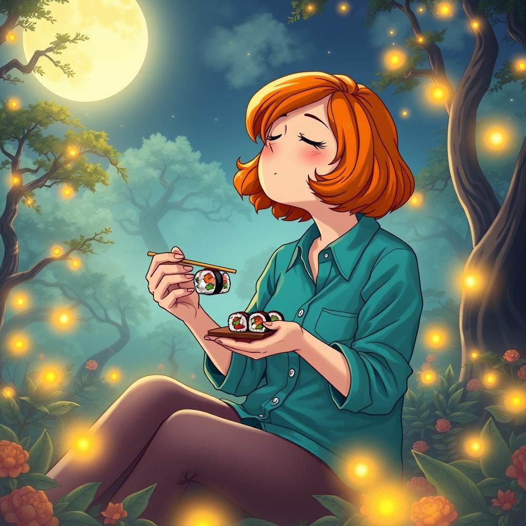 Lois Griffin in Moonlit Garden, Pointillism Style