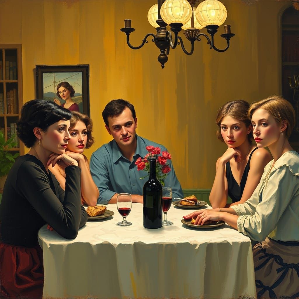 Friends Gathered, Expressive Painting Style