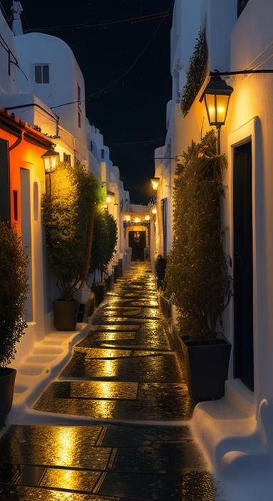 Rainy Night in Mykonos: Cubist Alcohol Ink Art