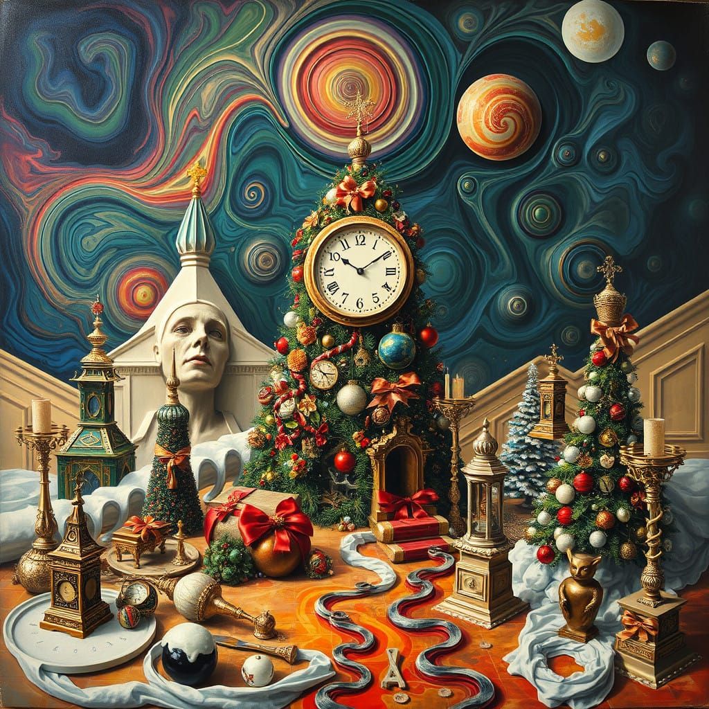 Surreal Christmas Wonderland in Oil Brushstrokes