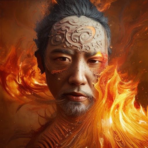 Fiery Elemental Portrait in Expressionist Style